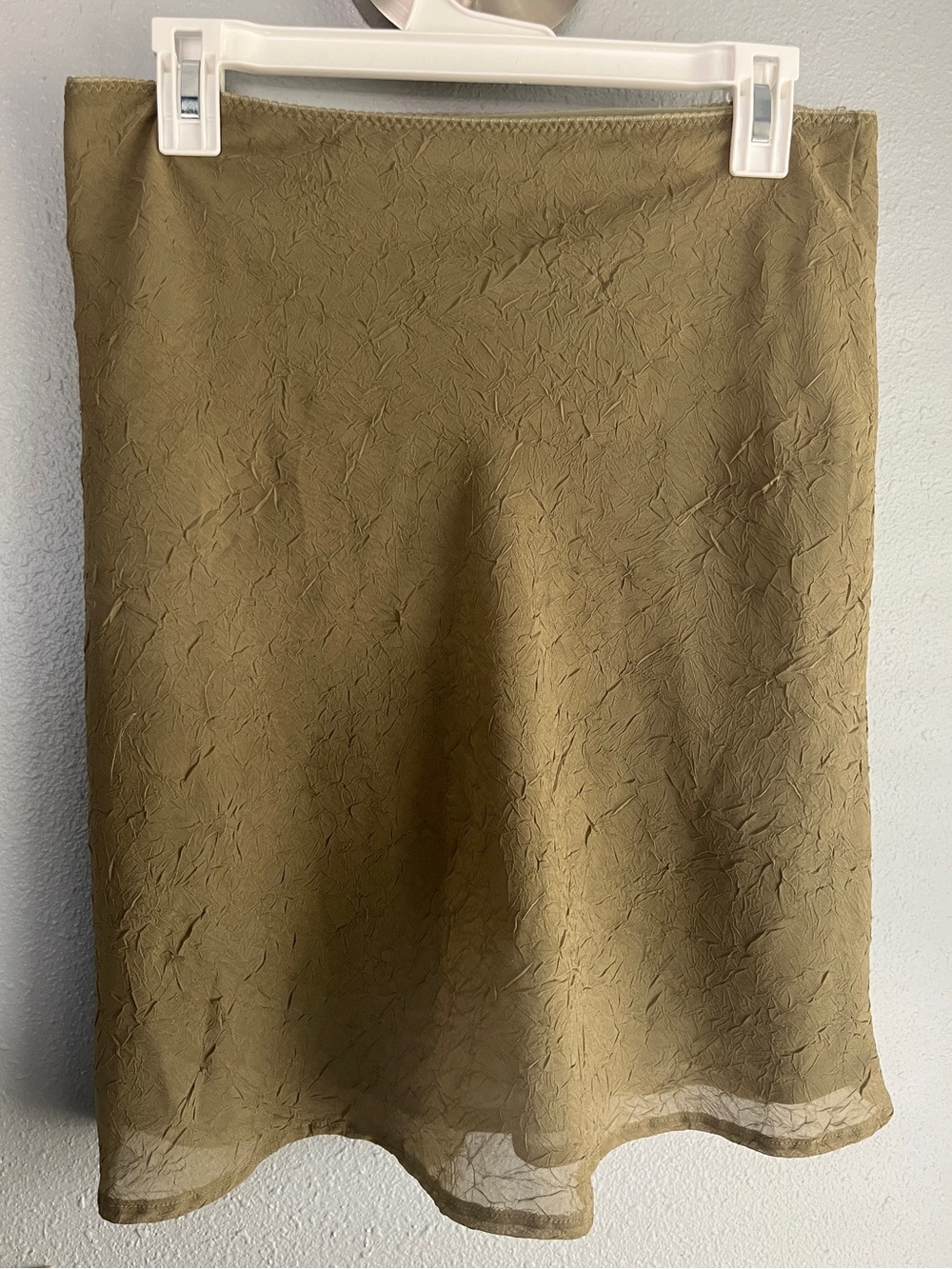 Vintage United Colors Of Benetton Olive Crinkle Fabric Skirt - Made in Italy